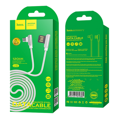 hoco. USB kabl za smartphone, micro USB, 1.2 met., 2.4 A, bijela - U42 Exquisite steel, Micro USB, WH