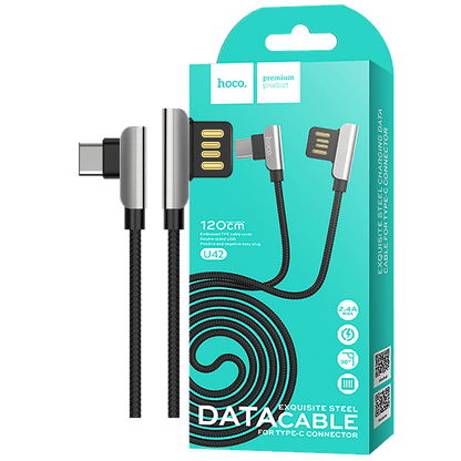 hoco. USB kabl za smartphone, USB type C, 1.2 met., 2.4 A, crna - U42 Exquisite steel, USB type C, BK