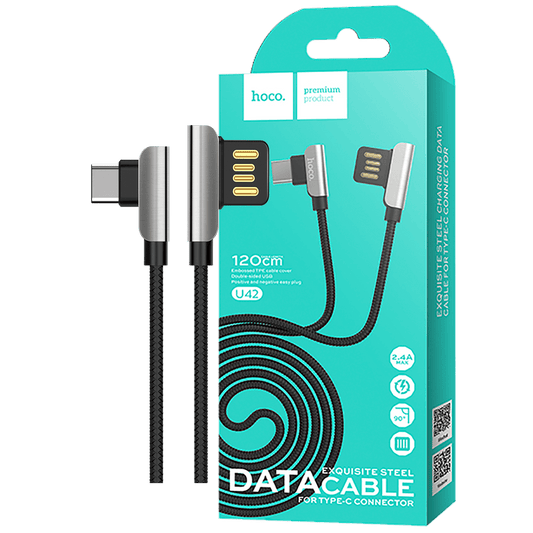 hoco. USB kabl za smartphone, USB type C, 1.2 met., 2.4 A, crna - U42 Exquisite steel, USB type C, BK