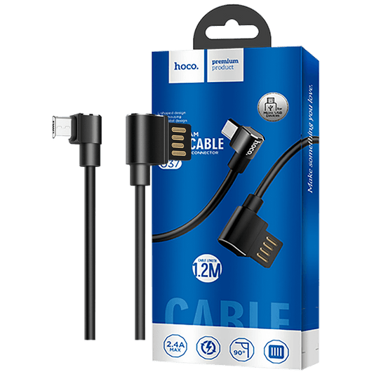hoco. USB kabl za smartphone, micro USB, kutni 90°, 1.2 met,crna - U37 Long Roam, Micro USB , BK