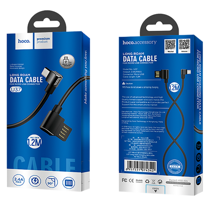 hoco. USB kabl za smartphone, micro USB, kutni 90°, 1.2 met,crna - U37 Long Roam, Micro USB , BK
