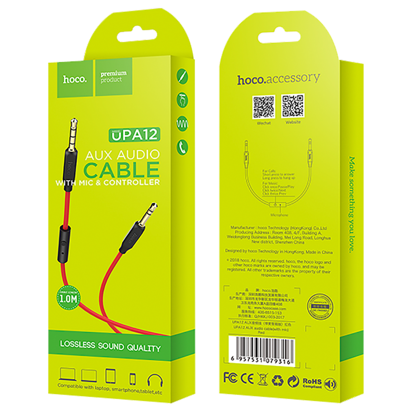 hoco. Audio kabl 3.5 mm sa mikrofonom, dužina 1.0 metar - UPA12 AUX MIC