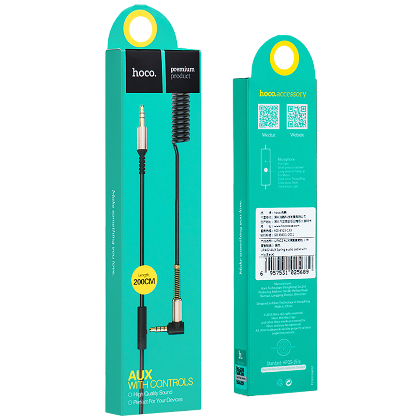 hoco. Audio kabl 3.5 mm sa mikrofonom, dužina 2.0 metra - UPA02 Spring Audio AUX MIC