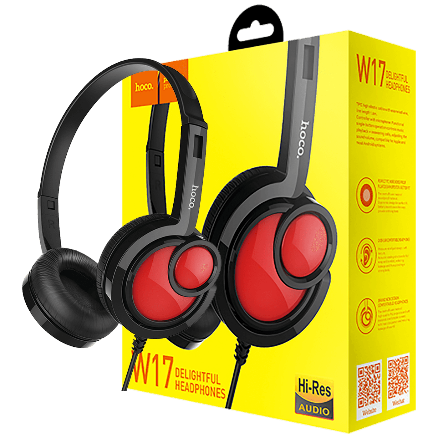 hoco. Slušalice sa mikrofonom, 3.5 mm, dužina kabela 1.5 met, crna - W17 Delightful Headphones MIC BK