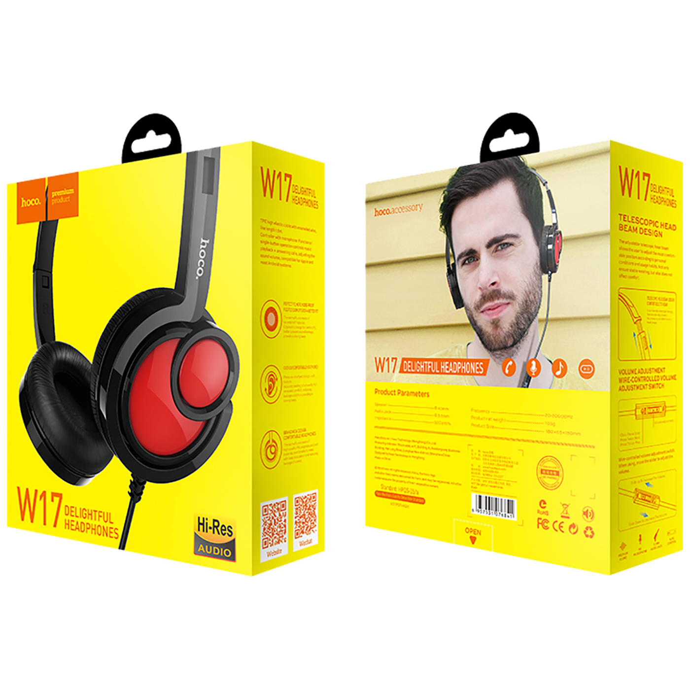 hoco. Slušalice sa mikrofonom, 3.5 mm, dužina kabela 1.5 met, crna - W17 Delightful Headphones MIC BK