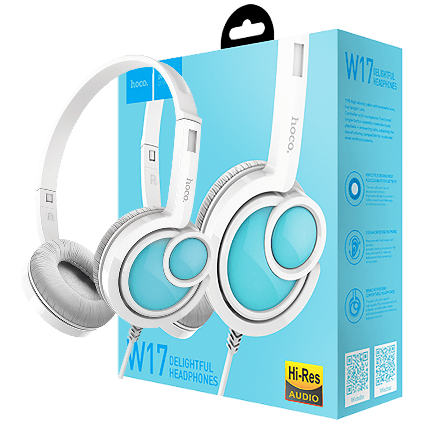 hoco. Slušalice sa mikrofonom, 3.5 mm,dužina kabela 1.5 met,bijela - W17 Delightful Headphones MIC WH