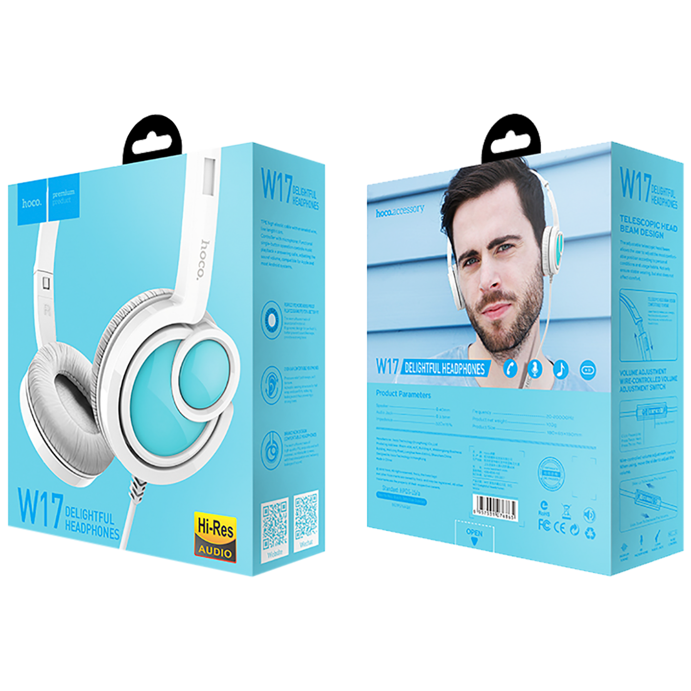 hoco. Slušalice sa mikrofonom, 3.5 mm,dužina kabela 1.5 met,bijela - W17 Delightful Headphones MIC WH