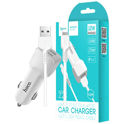 hoco. Auto punjač sa Lightning kabelom, 2 x USB, 5 V/2.4 A - Z23 Grand Style set, Lightning