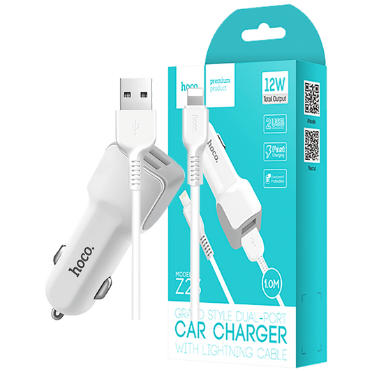 hoco. Auto punjač sa Lightning kabelom, 2 x USB, 5 V/2.4 A - Z23 Grand Style set, Lightning