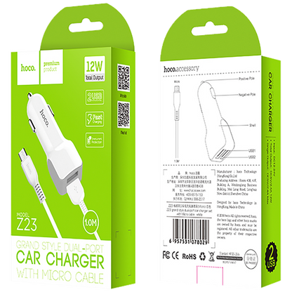 hoco. Auto punjač sa micro USB kabelom, 2 x USB, 5 V/2.4 A - Z23 Grand Style set, micro USB
