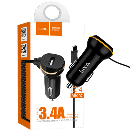 hoco. Auto punjač  sa micro USB kabl, USB, 5 V/3.4 A, crna - Z14 single, micro USB, BK