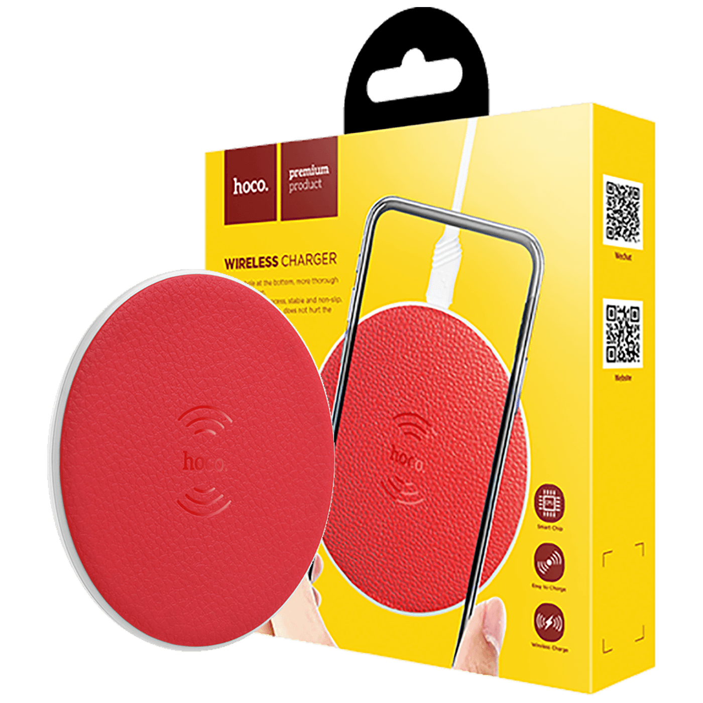 hoco. Punjač bežični, univerzalni, za smartphone, 5 W, crvena - CW14 Wireless charger, RD