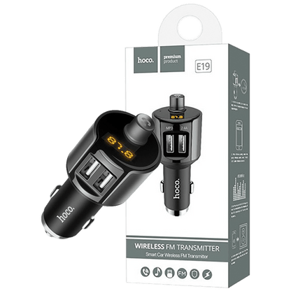 hoco. FM modulator, BT handsfree, 12 V/24 V, 2 x USB 2,4 A - E19 Smart, BT, FM, Charger