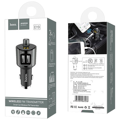 hoco. FM modulator, BT handsfree, 12 V/24 V, 2 x USB 2,4 A - E19 Smart, BT, FM, Charger