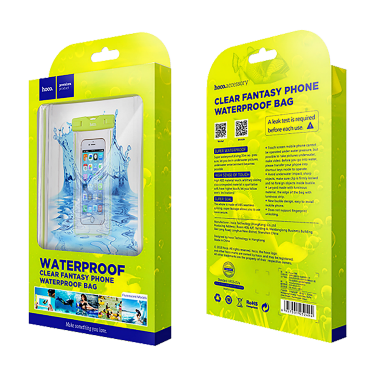 hoco. Torbica za mobitel, vodootporna, fluo zelena - Clear fantasy waterproof bag, GR