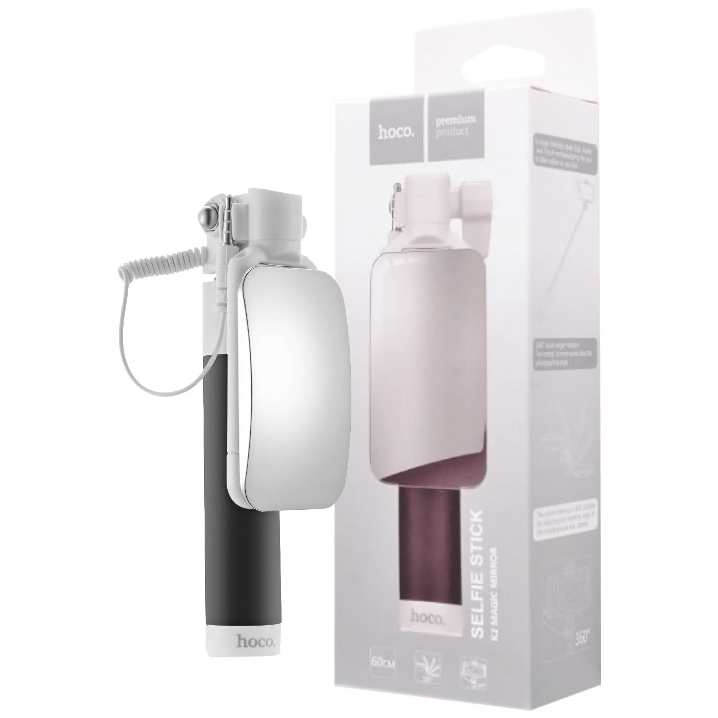 hoco. Selfie stick za smartphone, žični, sa ogledalcem - K2 Magic Mirror Selfie Stick
