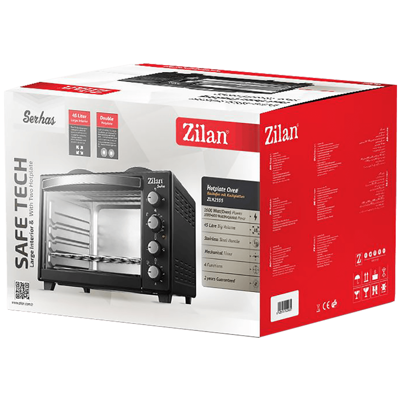 Zilan Mini pećnica, 2 grijače ploče, 45 l, 3200 W, crna - ZLN2935
