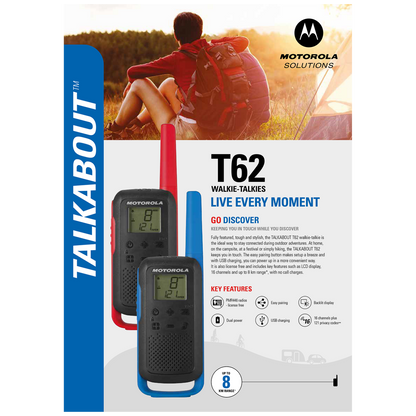 Motorola Walkie Talkie, domet 8 km, 16 kanala, plava - TLKR T62 BL