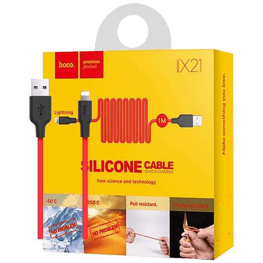 hoco. USB kabl za iPhone, silikonski, 1.2 met., 2 A, crno/crvena - X21 Silicone Lightning, Black/Red