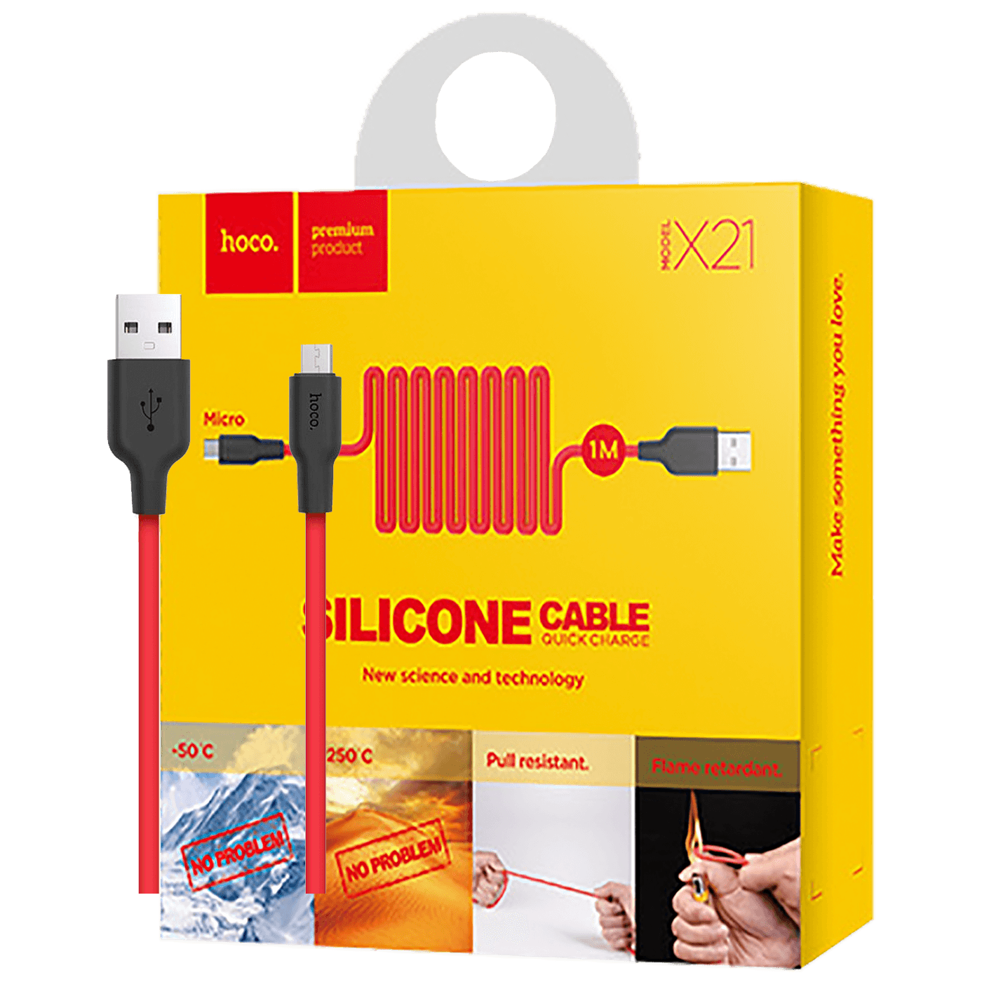 hoco. USB kabl za smartphone,silikonski,1.2 met,2 A, crno/crvena - X21 Silicone Micro USB, Black/Red