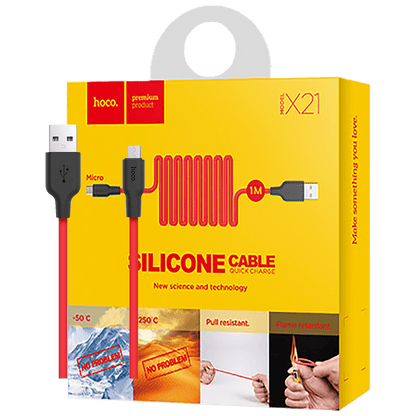 hoco. USB kabl za smartphone,silikonski,1.2 met,2 A, crno/crvena - X21 Silicone Micro USB, Black/Red