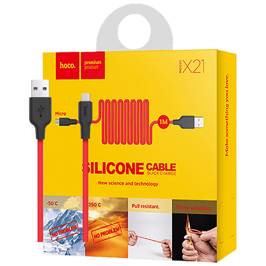 hoco. USB kabl za smartphone,silikonski,1.2 met,2 A, crno/crvena - X21 Silicone Micro USB, Black/Red