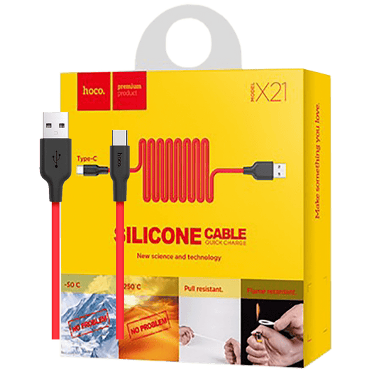 hoco. USB kabl za smartphone,silikonski,1.2 met, 2 A,crno/crveni - X21 Silicone USB type C, Black/Red