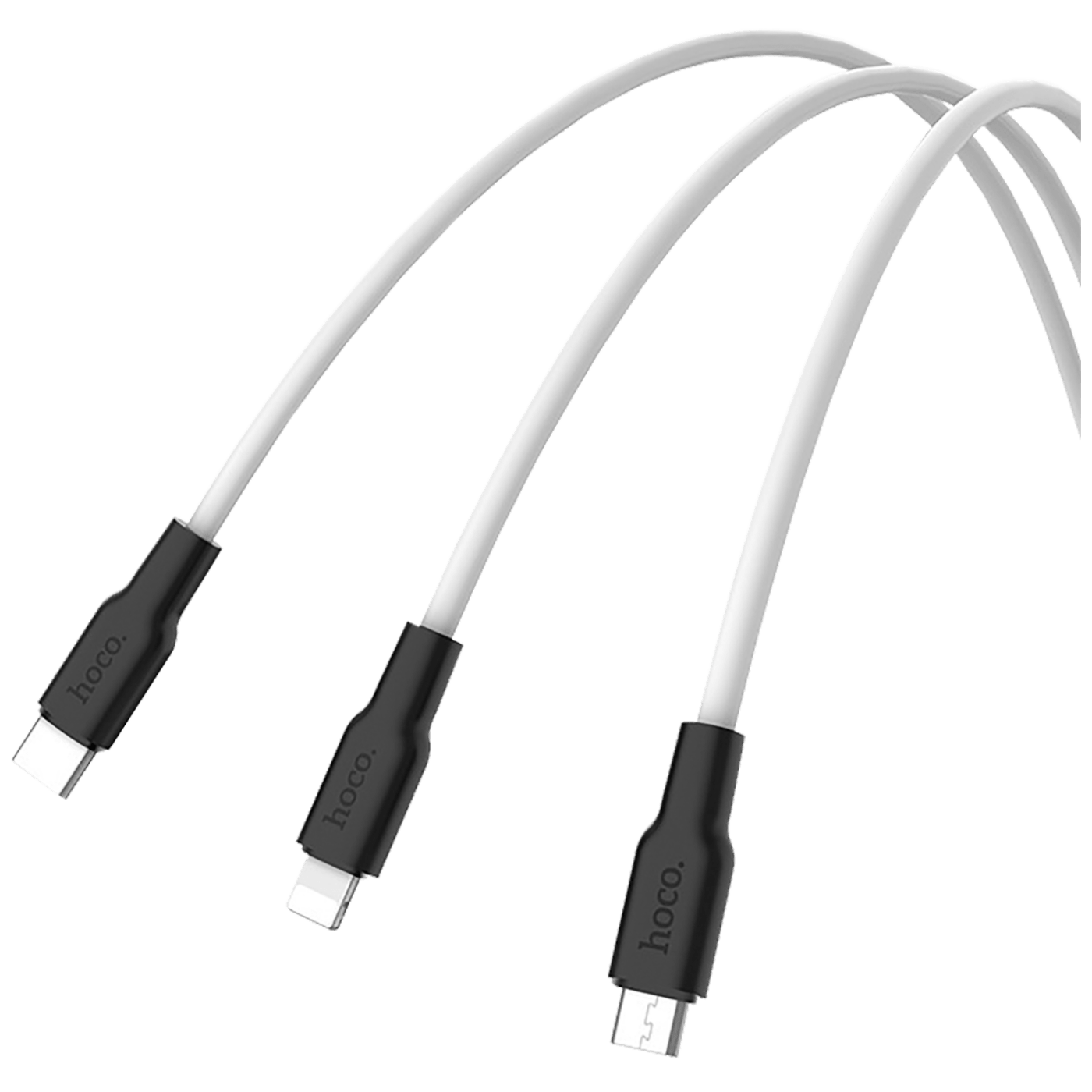 hoco. USB kabl, 3in1, microUSB, type C, Lightning, 1.2 met., 2 A - X21 Silicone 3in1, Black/White