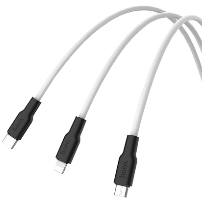 hoco. USB kabl, 3in1, microUSB, type C, Lightning, 1.2 met., 2 A - X21 Silicone 3in1, Black/White