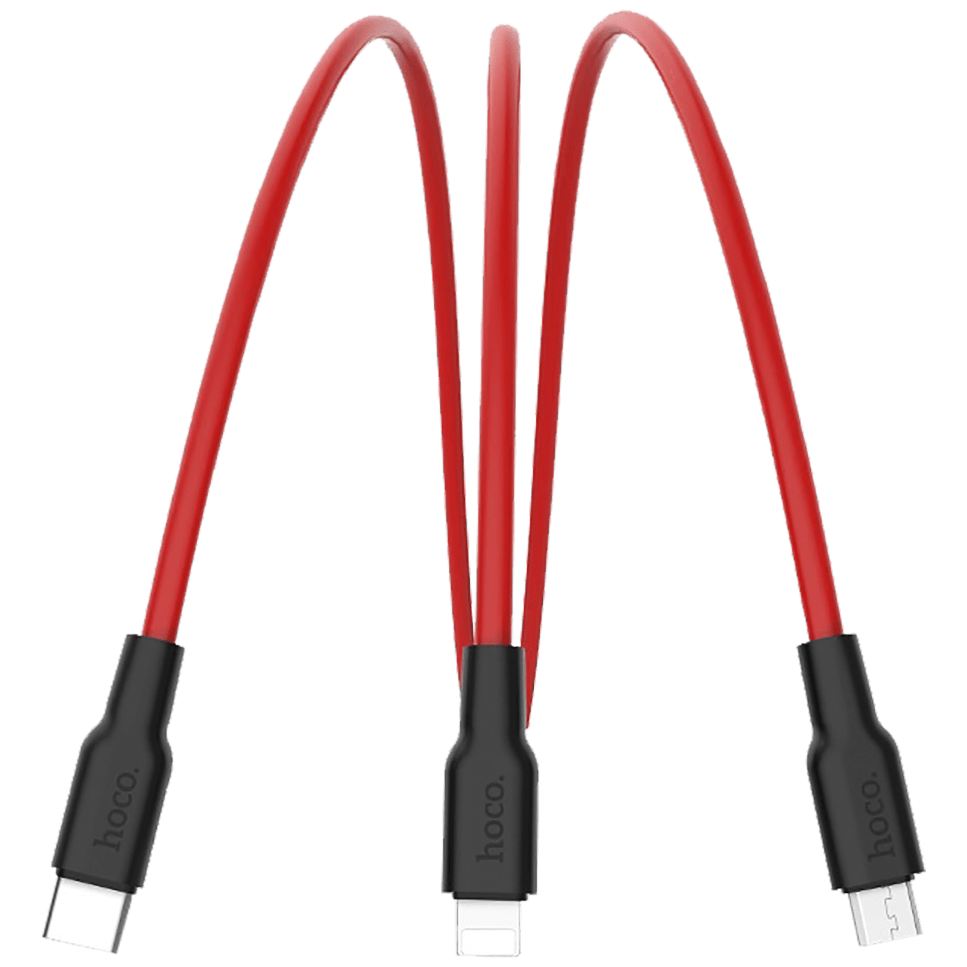 hoco. USB kabl, 3in1, microUSB, type C, Lightning, 1.2 met., 2 A - X21 Silicone 3in1, Black/Red