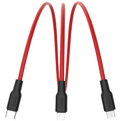 hoco. USB kabl, 3in1, microUSB, type C, Lightning, 1.2 met., 2 A - X21 Silicone 3in1, Black/Red