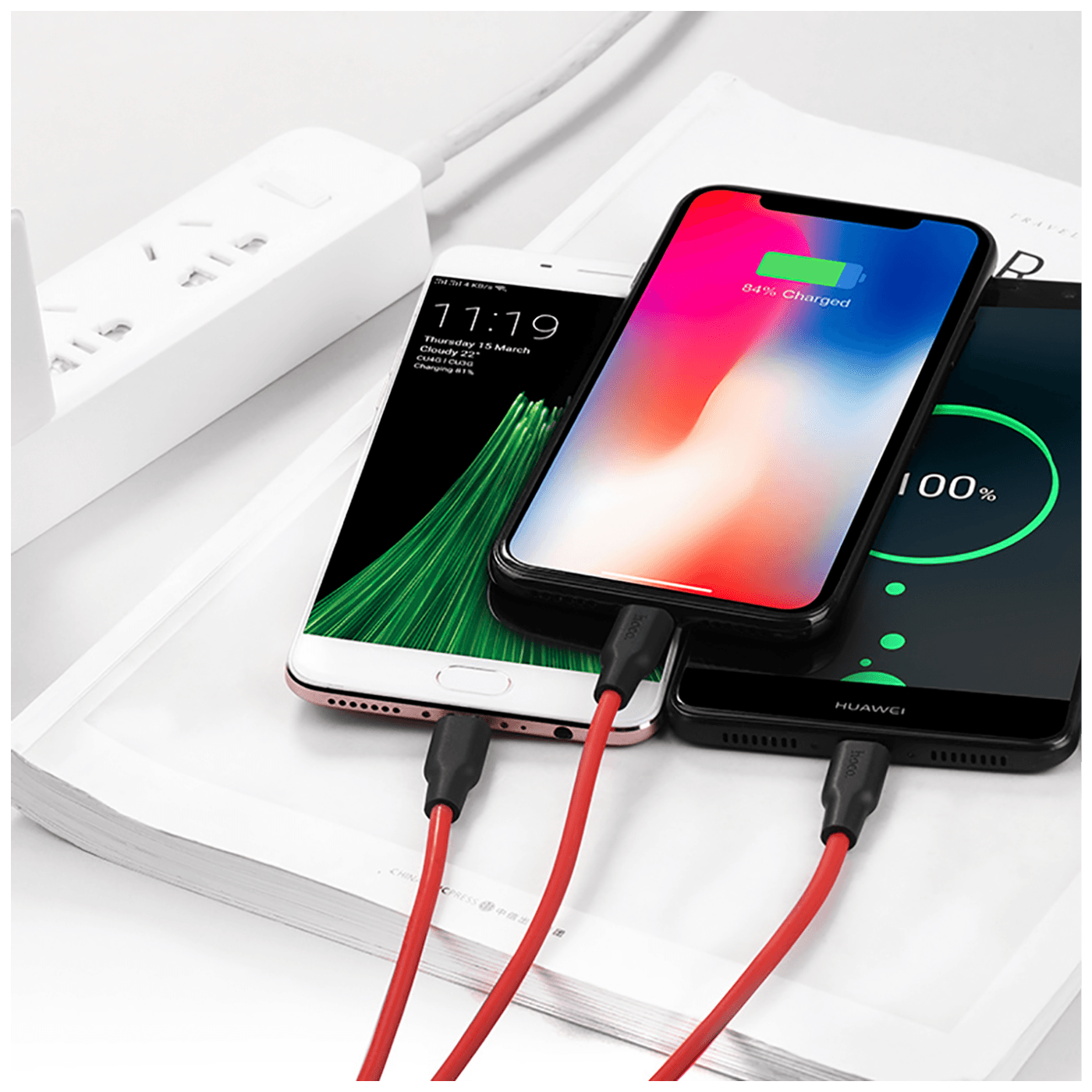 hoco. USB kabl, 3in1, microUSB, type C, Lightning, 1.2 met., 2 A - X21 Silicone 3in1, Black/Red