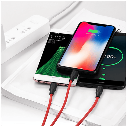 hoco. USB kabl, 3in1, microUSB, type C, Lightning, 1.2 met., 2 A - X21 Silicone 3in1, Black/Red