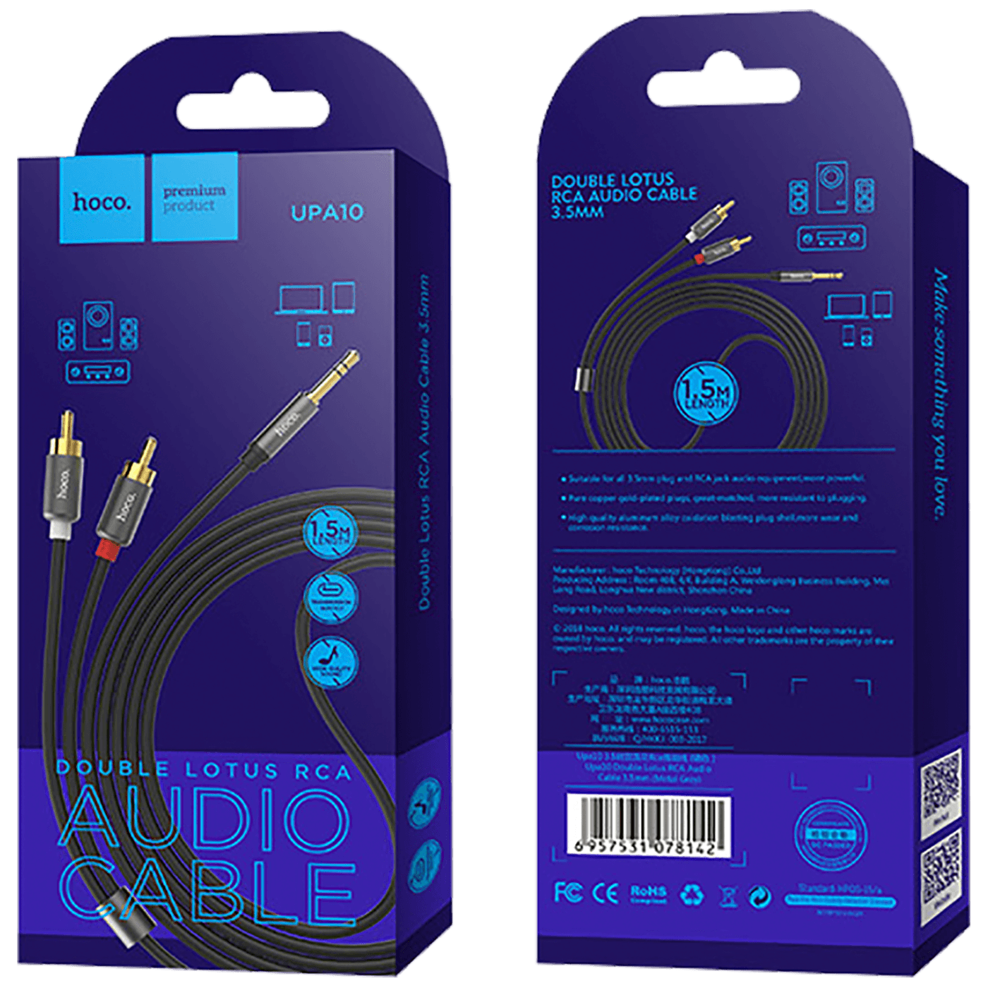 hoco. Audio kabl RCA na 3.5 mm, dužina 1.5 metar - UPA 10 RCA to 3.5mm