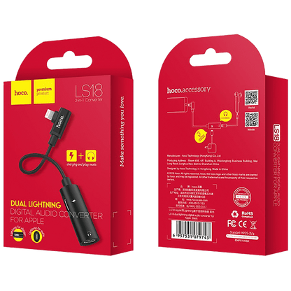 hoco. Adapter za slušalice 2in1, iPhone,Lightning na 2 x Lightning - LS18 Lightning to Lightning