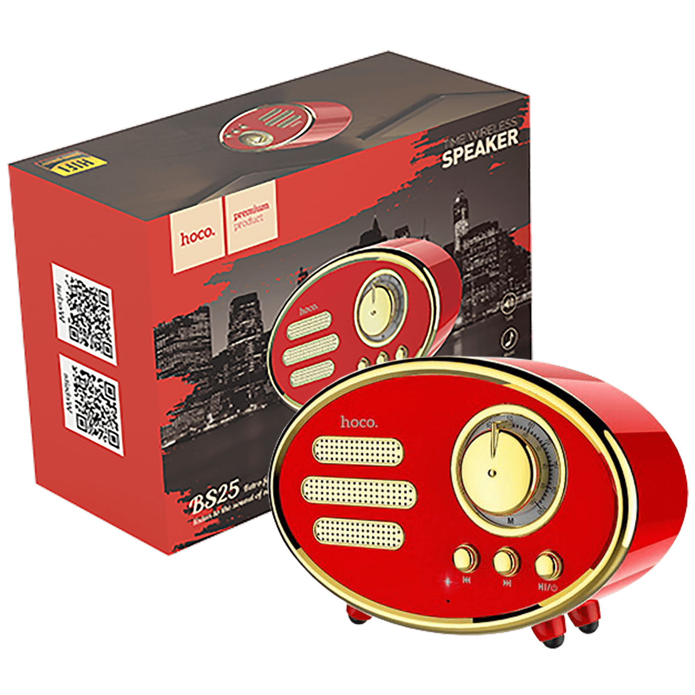 hoco. Zvučnik bežični, Bluetooth,retro, 1200 mAh, 5 h, 5 W, crvena - BS25 Time, Bluetooth, retro, red