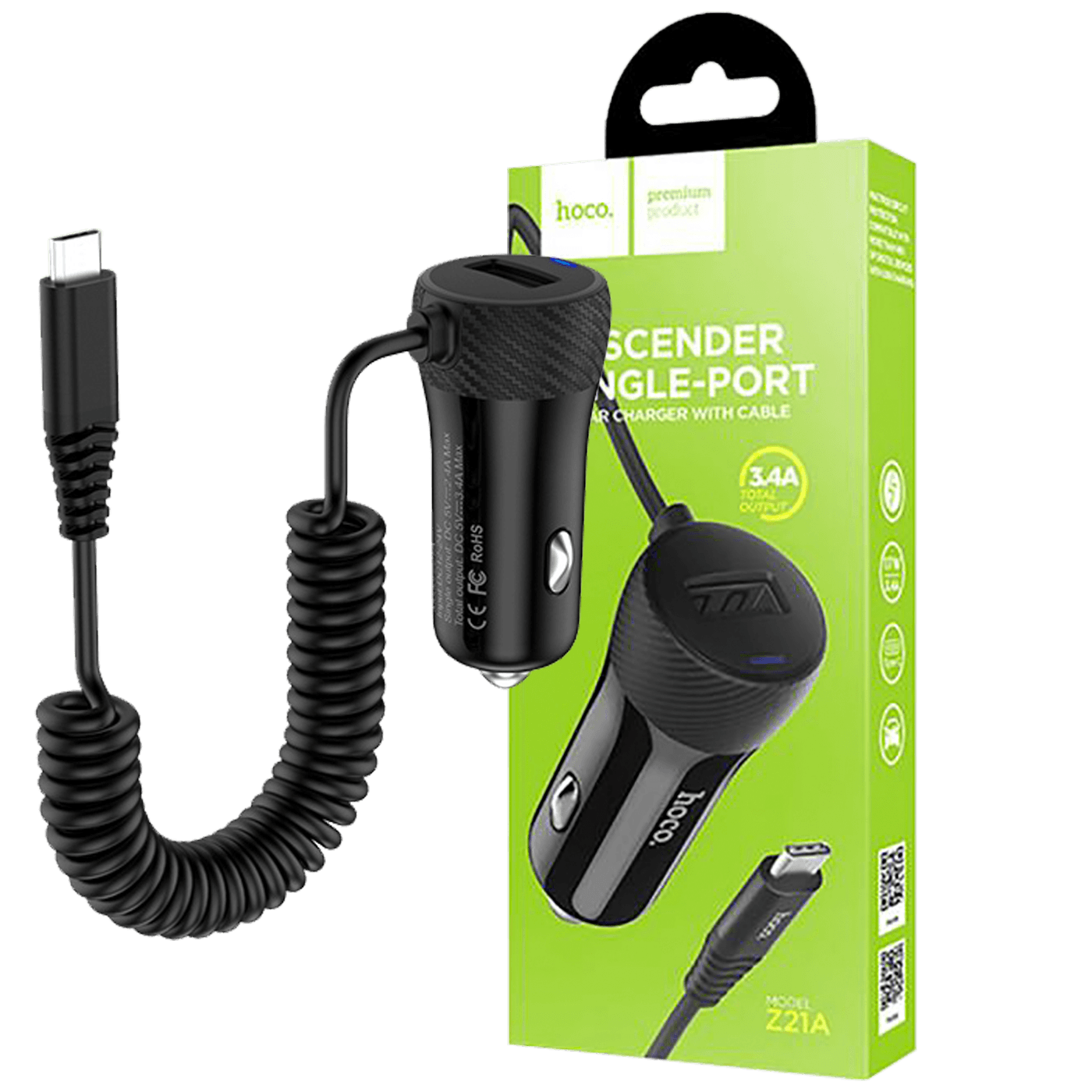 hoco. Auto punjač sa micro USB kabelom, 1 x USB,  2.4 A max. - Z21A Ascender single USB