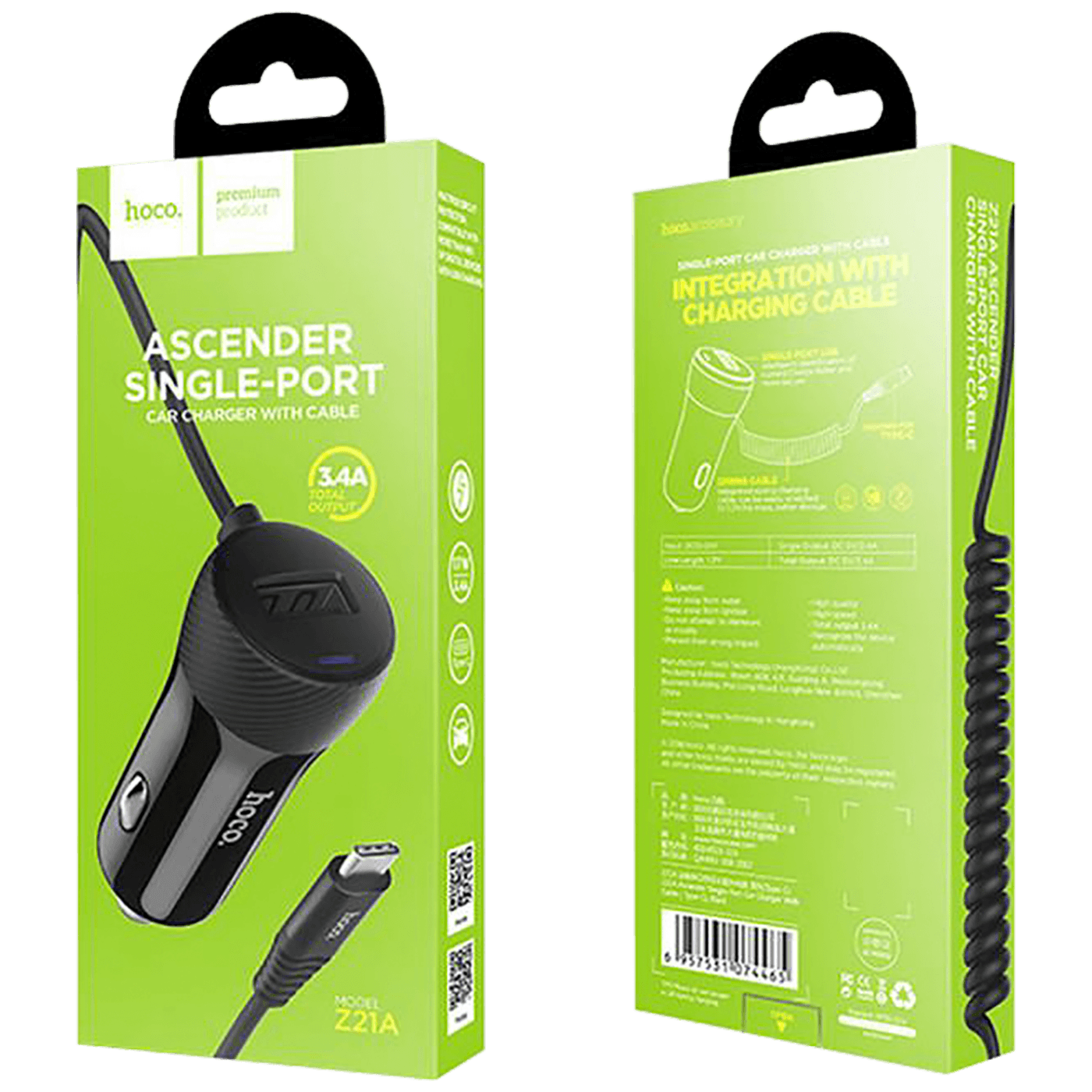 hoco. Auto punjač sa micro USB kabelom, 1 x USB,  2.4 A max. - Z21A Ascender single USB