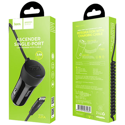 hoco. Auto punjač sa micro USB kabelom, 1 x USB,  2.4 A max. - Z21A Ascender single USB