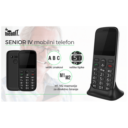 MeanIT Telefon mobilni, 2.31" zaslon, SOS tipka - SENIOR IV Black