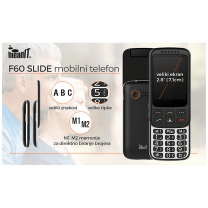 MeanIT Telefon mobilni, 2.8" zaslon ( 7.1 cm ), Dual SIM - F60 SLIDE