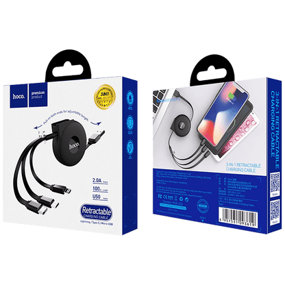 hoco. USB kabl za punjenje, 3in1, na izvlačenje, 1 met., 2 A - U50