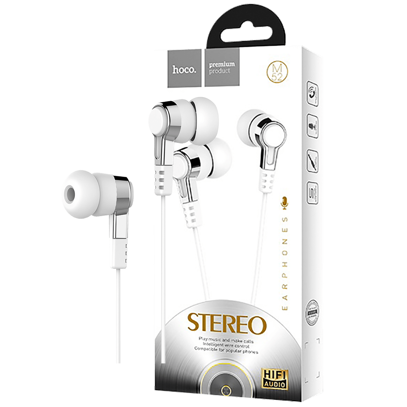 hoco. Slušalice sa mikrofonom, 3.5 mm,dužina kabela 1.2 met,bijela - M52 White