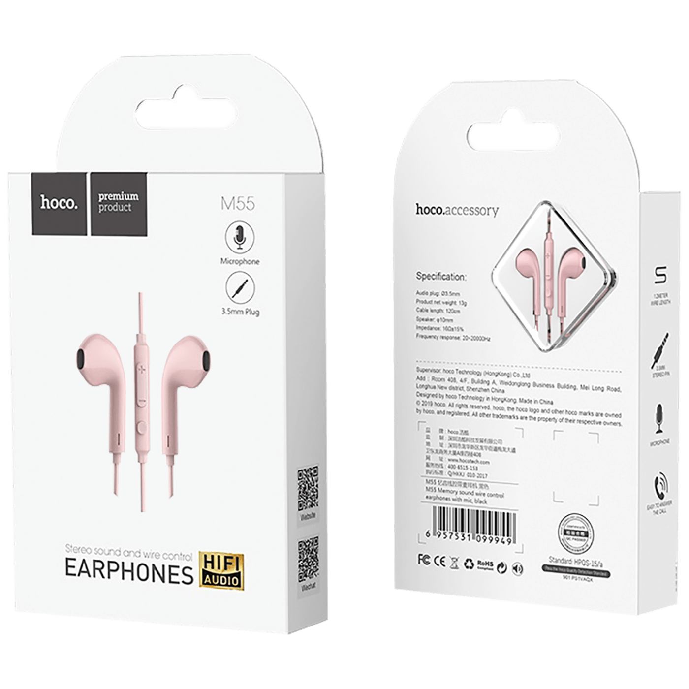 hoco. Slušalice sa mikrofonom, 3.5 mm, dužina kabela 1.2 met, pink - M55 Memory sound Pink
