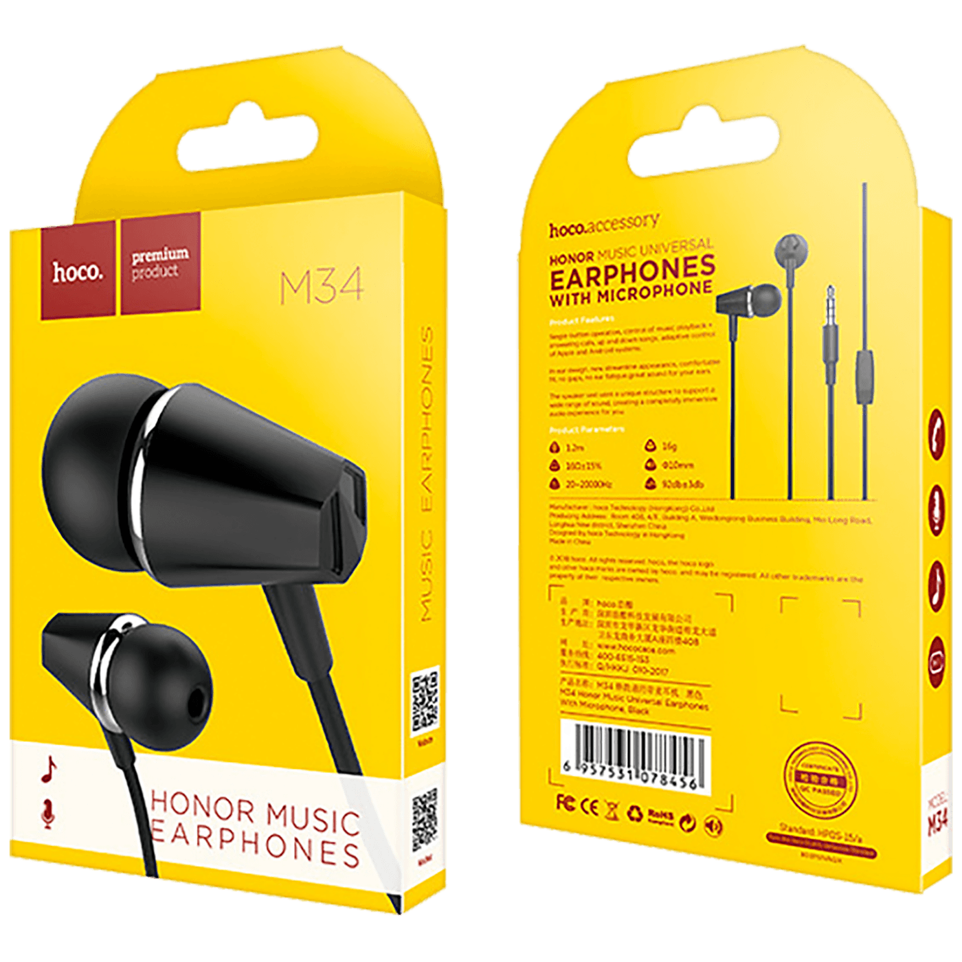 hoco. Slušalice sa mikrofonom, 3.5 mm, dužina kabela 1.2 met, crna - M34 Honor Black