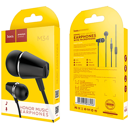hoco. Slušalice sa mikrofonom, 3.5 mm, dužina kabela 1.2 met, crna - M34 Honor Black