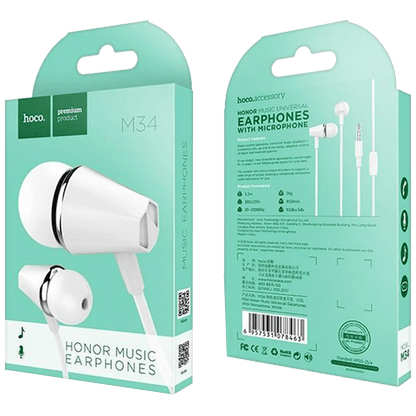 hoco. Slušalice sa mikrofonom, 3.5 mm,dužina kabela 1.2 met,bijela - M34 Honor White