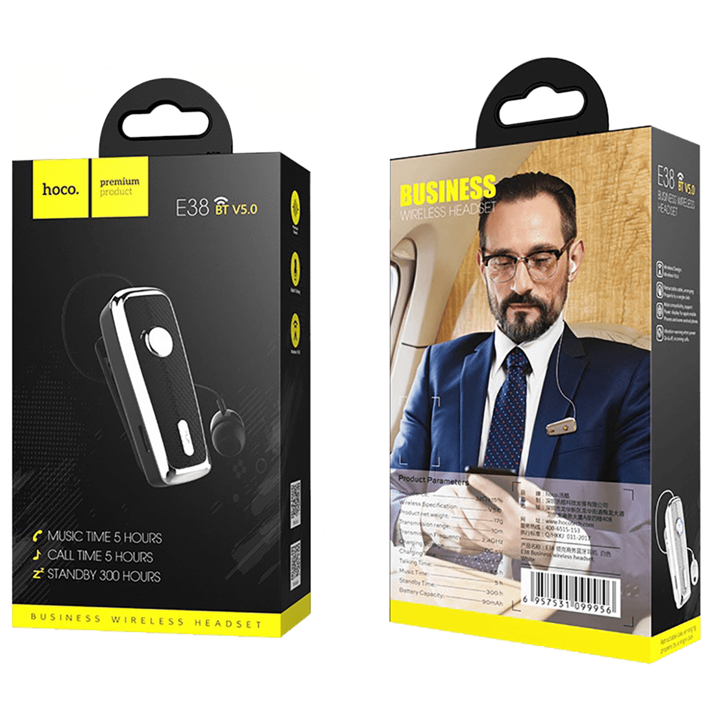 hoco. Slušalica bežična sa mikrofonom, Bluetooth, 90 mAh, 5 h - E38 Business Black