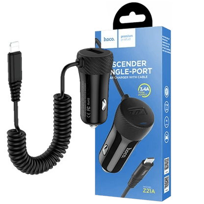 hoco. Auto punjač za Lightning kabelom,  1 x USB, 2.4 A max. - Z21A Ascender Lightning