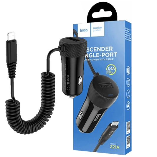 hoco. Auto punjač za Lightning kabelom,  1 x USB, 2.4 A max. - Z21A Ascender Lightning